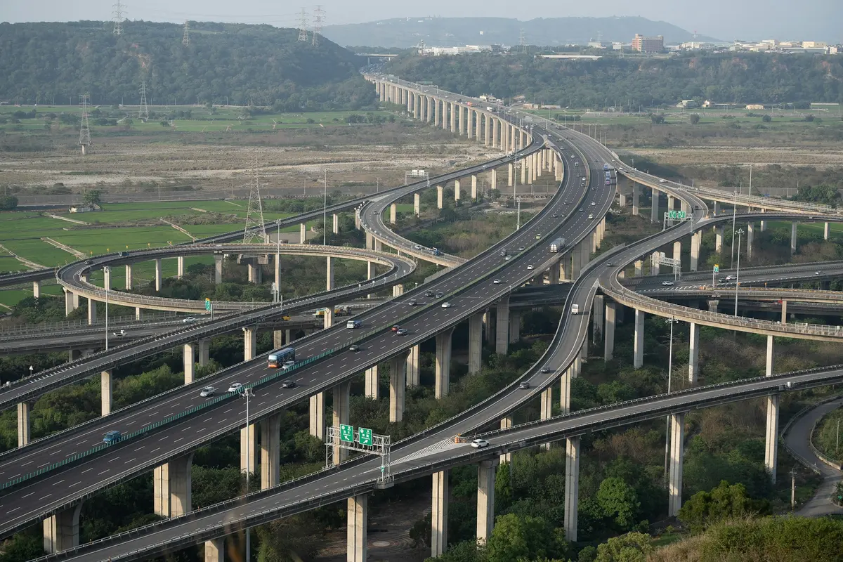 Aerial view of a large transportation interchange